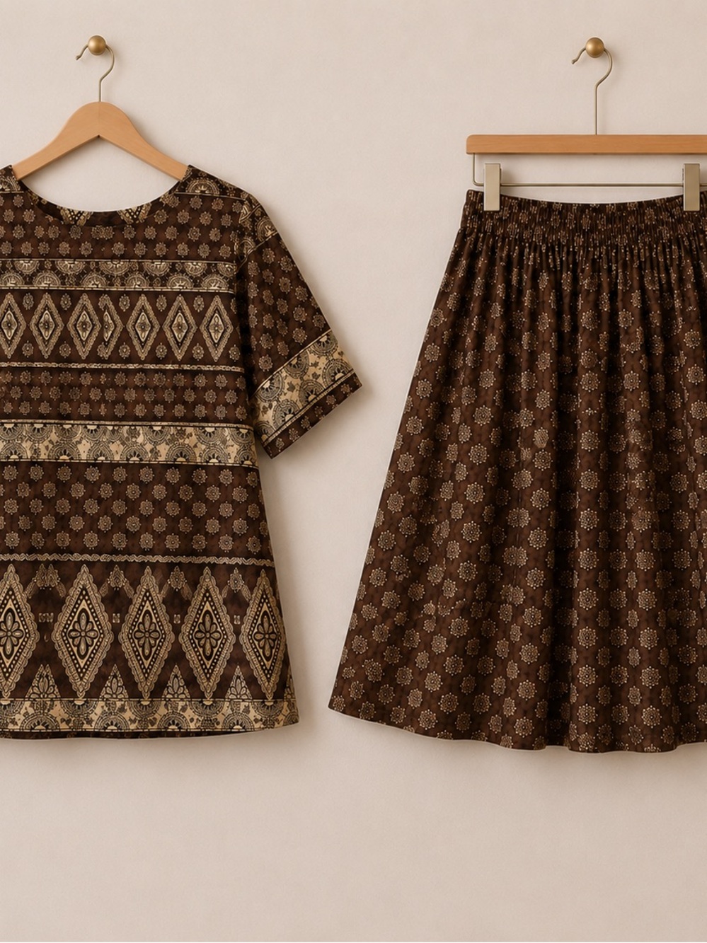 VTG Rabbit Rabbit Rabbit Designs Batik Matching Two Piece Skirt Set 90s Boho